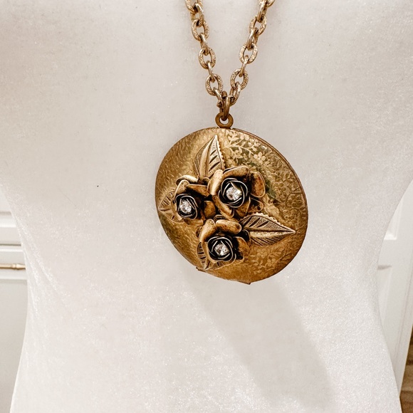 Lenora Dame Gold Rhinestone Floral Locket Necklace - Picture 8 of 8